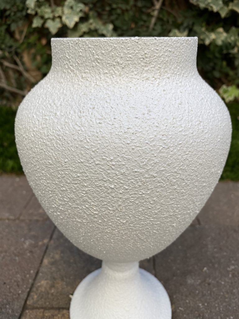 Primed jar painted with Krylon Stone Coarse Texture in white onyx