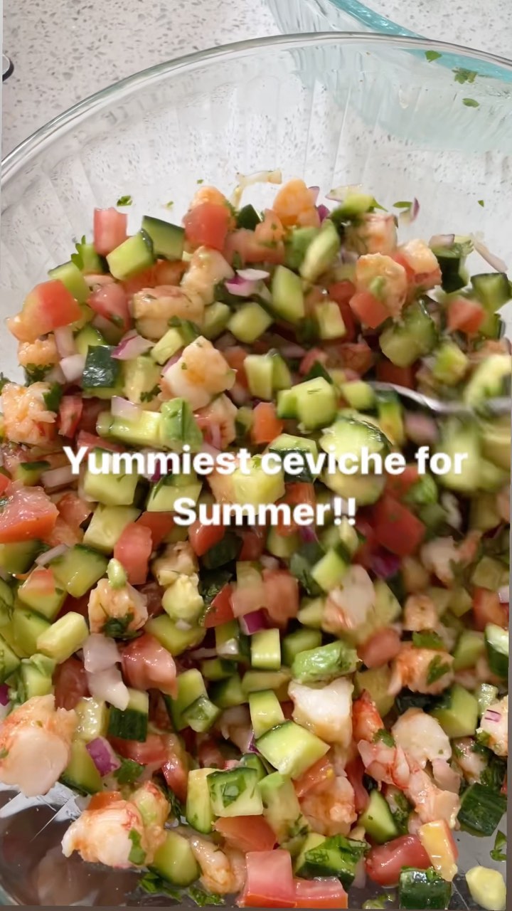 UPDATE EDIT: it’s been brought to my attention that ceviche is made with raw fish. In which case this is not ‘ceviche’ - even tho it tastes like it and I was just recreating what I tasted. But hey, let’s not upset the internet ❤️ this is ‘shrimp salad’. For those who would like the taste of ceviche but don’t want the raw fish…this is the recipe for you. 

My friend’s mom made the best ‘SHRIMP SALAD’ I’ve ever tasted but I never got the recipe so I did my best to recreate it and I think I got it pretty close. It’s so good I wanted to share it with you guys. 

Sauté 2 big cloves of garlic in 2tbsp of butter
Add 16oz of frozen uncooked shrimp  and cook (I got my pack from Trader Joe’s) 

Dice: 
4 Roma tomatoes (I take out the seeds and soft pulp) 
1 whole English cucumber (they’re the most crisp)
1/4 red onion

Also dice and add:
Cooked Shrimp 
One whole avocado 

Add in a big handful of chopped cilantro. The colander trick is a life saver. Check out my reel a few months back for more details on the hack. 

Add: 
Juice 1 lime
Juice 2 lemons
salt to taste 
a little sauce from the pan you cooked the shrimp in. Probably about 1tbsp. 

Mix together and enjoy with chips or just as a salad. 

OH. SO. GOOD!!! 

#cookedfishceviche #summerrecipes #healthyeatingideas #diyrecipes