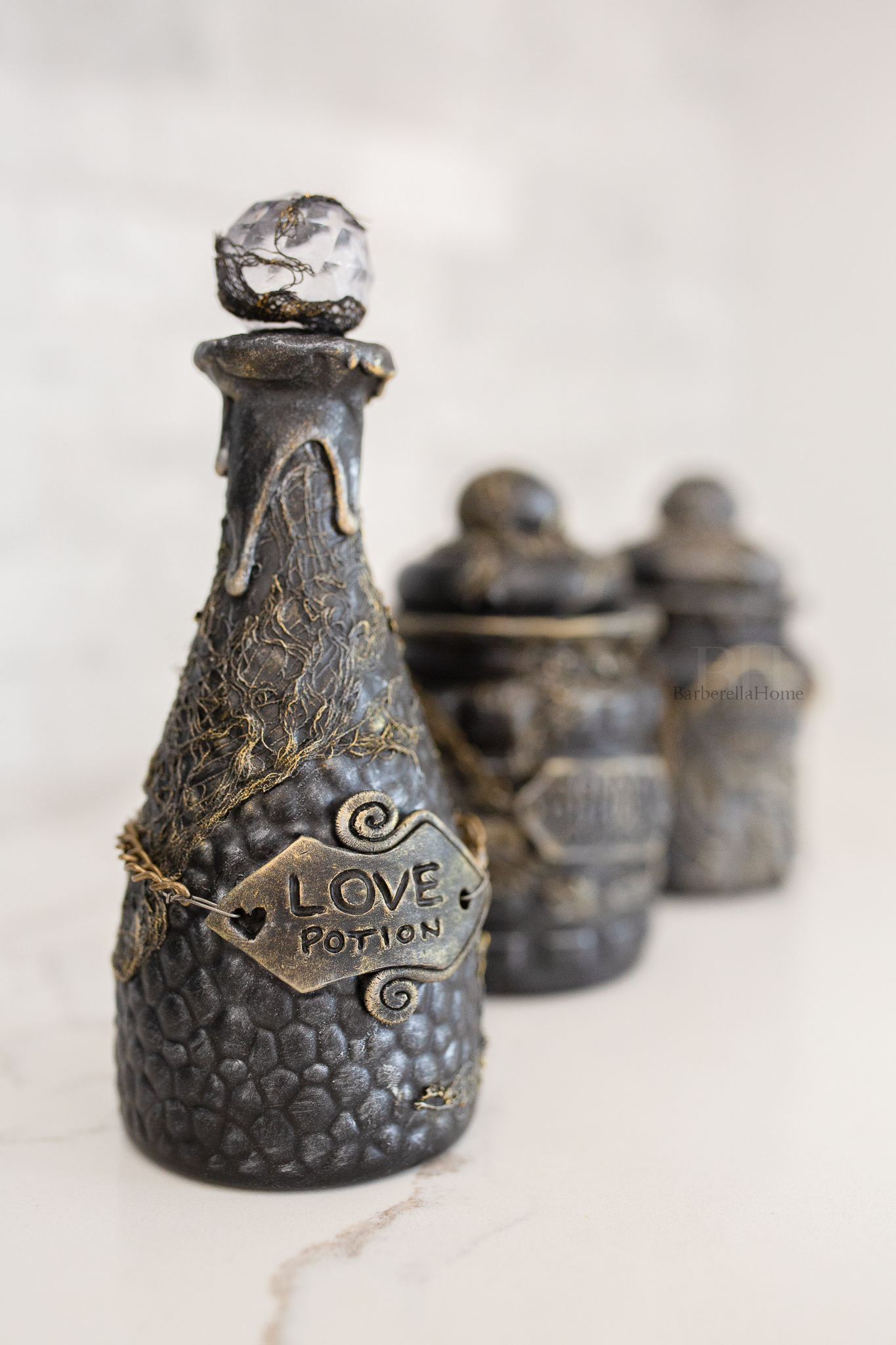 Potion Bottles tutorial out of 1 Dollar Tree bottles. BarberellaHome