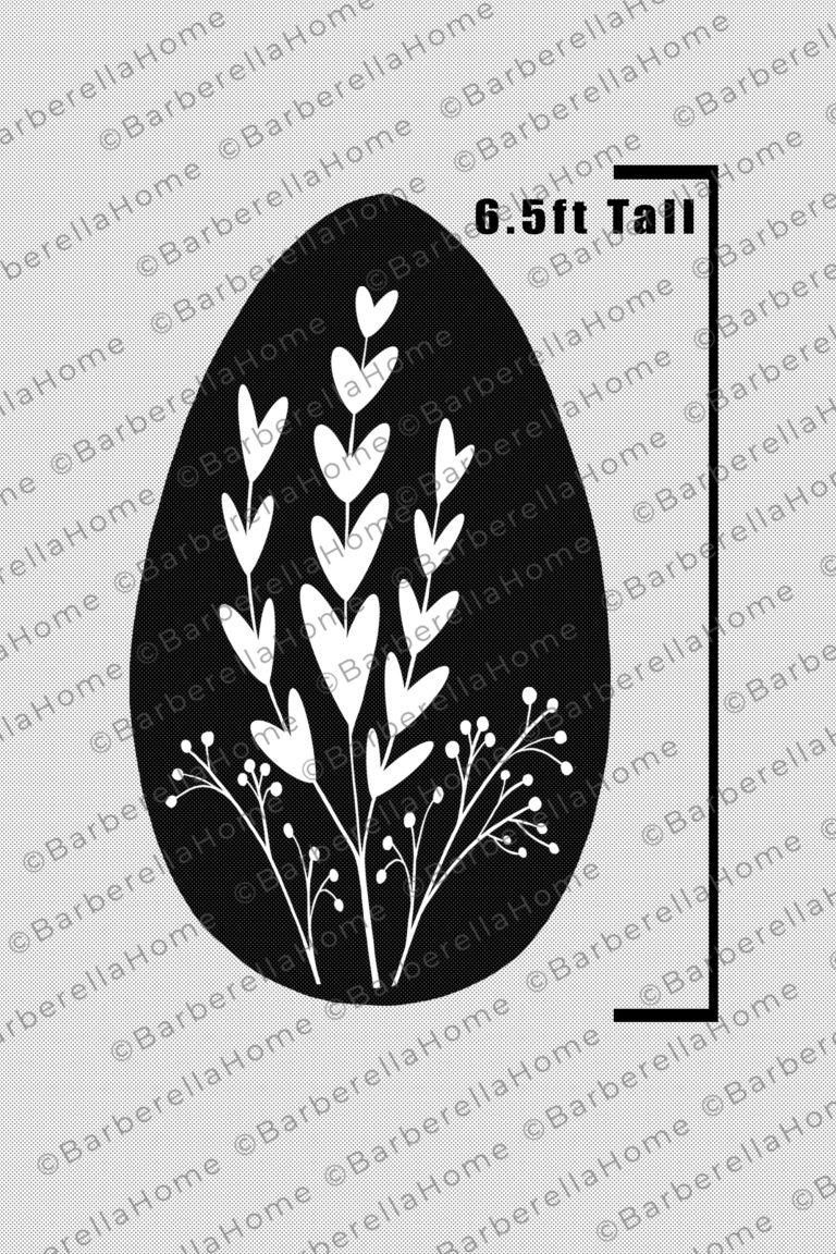 A digital shot of one of the Easter egg silhouette designs I've designed for Easter/spring decor. The easter egg is 6.5 feet tall, it has a floral design on it which would be cut out of the egg, and it would be made out of plywood. So basically the silhouette will is egg-shaped, and the flowers will be cut out from the middle of it. When the egg is backlit with holiday lights, the flowers cutouts are lit up.