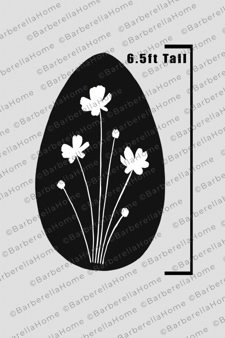 A digital shot of one of the Easter egg silhouette designs I've designed for Easter/spring decor. The easter egg is 6.5 feet tall, it has a floral design on it which would be cut out of the egg, and it would be made out of plywood. So basically the silhouette will is egg-shaped, and the flowers will be cut out from the middle of it. When the egg is backlit with holiday lights, the flowers cutouts are lit up.