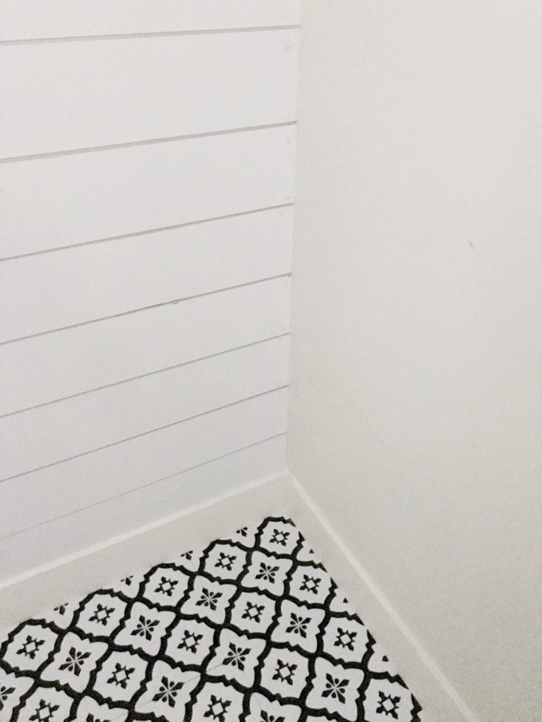 FloorPops Peel-and-stick in Comet installed. Everything chalked and painted. Laundry room makeover is looking good.