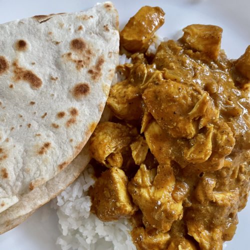 Crockpot Butter Curry with Basmati Rice & Naan.