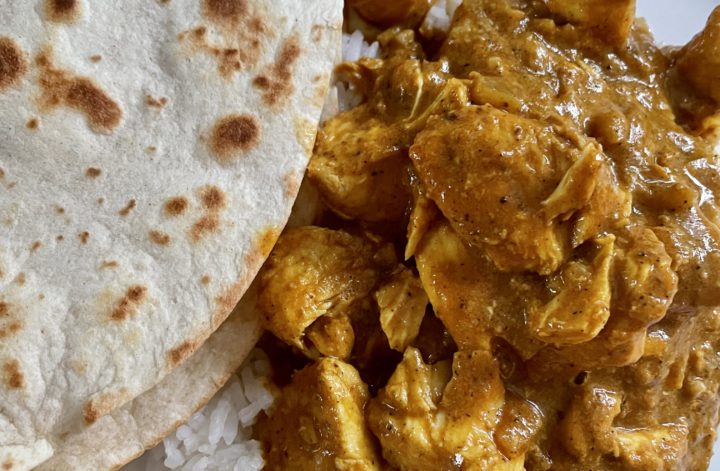 Crockpot Butter Curry with Basmati Rice & Naan.