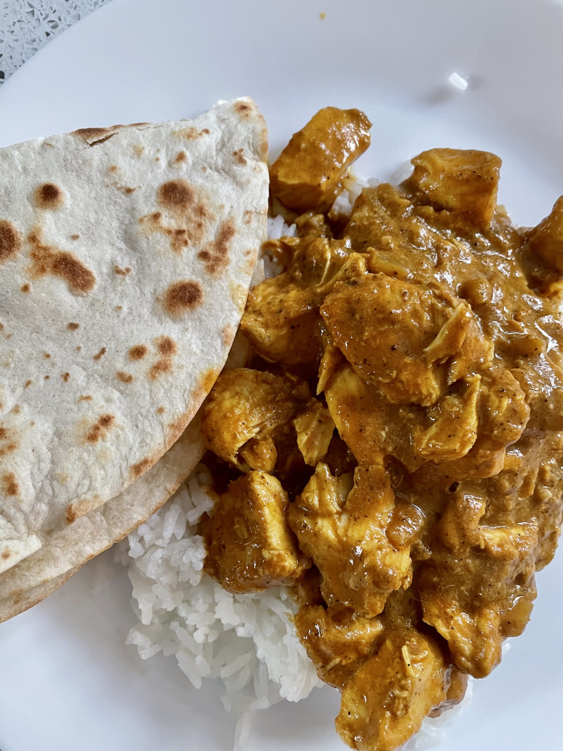 Crockpot Butter Curry with Basmati Rice & Naan.