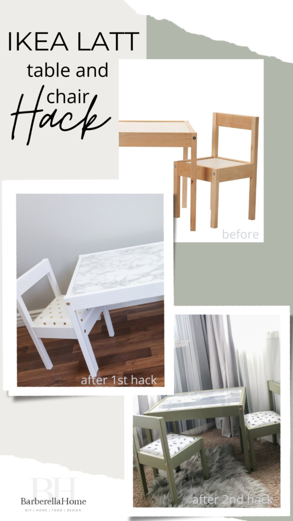 Ikea LATT table and chair hack before and after 1st and 2nd hack. One for a boy and the other for a girl.