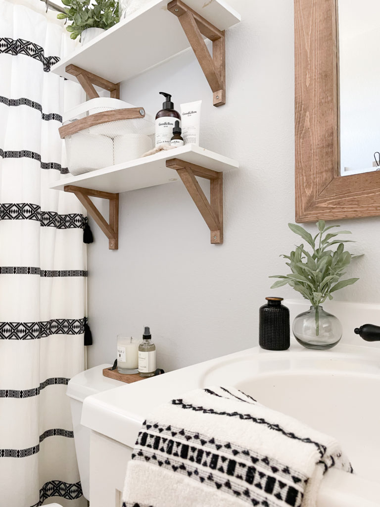 Pullback shot of the tray in the new bathroom 