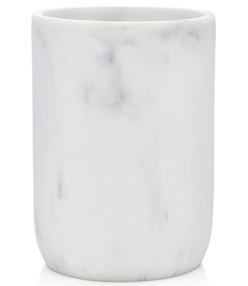 white and grey Marble toothbrush holder from amazon