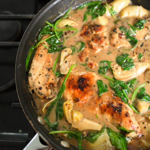 Quick & easy Spinach Artichoke Chicken Skillet