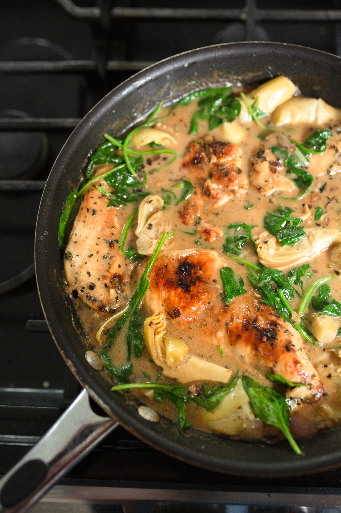 Quick & easy Spinach Artichoke Chicken Skillet