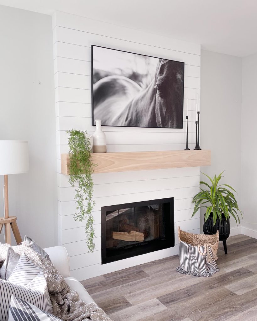 Left side view of the fireplace and mantle remodel